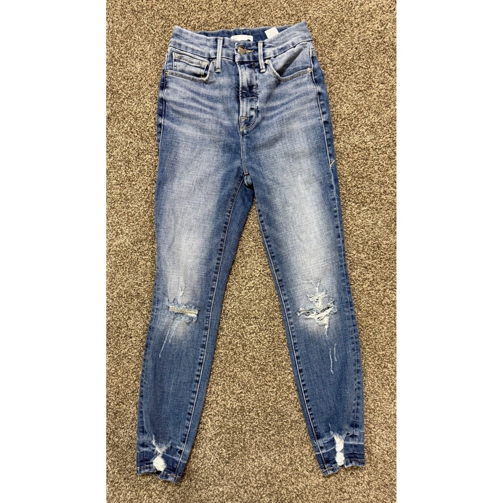 Good American Good Waist Crop Jeans Women Size 0/25 Distressed High Rise Skinny